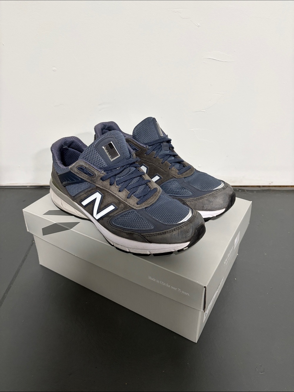 Made in USA New Balance Men's Navy and Gray Suede Mesh Sneakers
